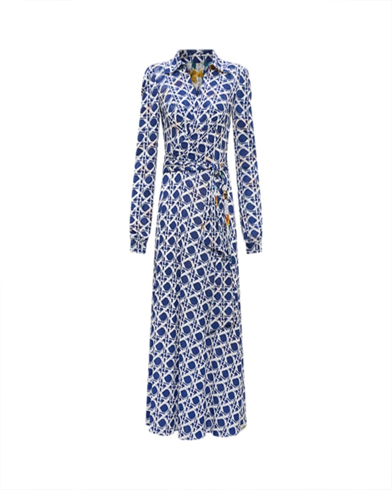 Front of a size XXL DVF PHOENIX REVERSIBLE DRESS in BLUE by Diane von Furstenberg. | dia_product_style_image_id:347141